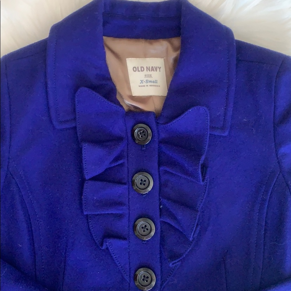 Royal Blue Ruffled Wool Peacoat - Picture 2 of 7